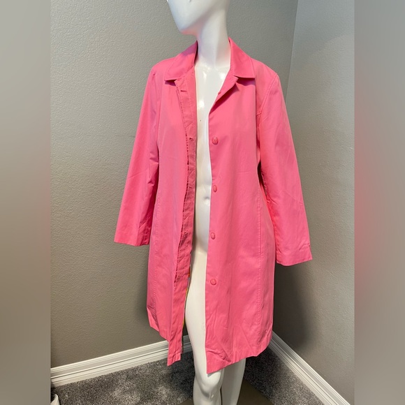 Jones New York Women’s Vibrant Pink Trench Rain Coat Single Breast  Size M - Picture 6 of 15